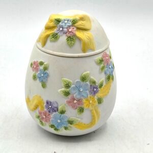 Lefton Porcelain Egg Shaped Trinket Box 1991 Hand Painted Bisque